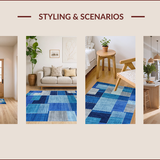 Ultra Soft Area Rug, Non Slip, Stain Resistant, Washable Area Rugs for Living Room, Bedroom, Stylish Modern Blue Tiled Motif(Blue)