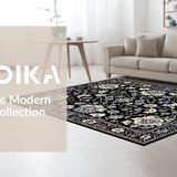 Ultra Soft Area Rug, Non Slip, Stain Resistant, Washable Area Rugs for Living Room, Bedroom, Rustic Textured Floral Composition(Black)