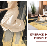 Ultra Soft Area Rug, Non Slip, Stain Resistant, Washable Area Rugs for Living Room, Bedroom, Elegant Modern Gold Accents(Black)