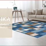 Ultra Soft Area Rug, Non Slip, Stain Resistant, Washable Area Rugs for Living Room, Bedroom, Elegant Earthy Toned Checkered Aesthetic(Blue)