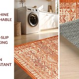 Ultra Soft Area Rug, Non Slip, Stain Resistant, Washable Area Rugs for Living Room, Bedroom, Rustic Geometric Burnt Orange Motif(Orange)