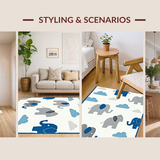 Ultra Soft Area Rug, Non Slip, Stain Resistant, Washable Area Rugs for Living Room, Bedroom, Delicate Grey Tone Animal Illustrations(White)