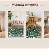 Ultra Soft Area Rug, Non Slip, Stain Resistant, Washable Area Rugs for Living Room, Bedroom, Rustic Botanical Tiled Composition(Green)