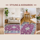 Ultra Soft Area Rug, Non Slip, Stain Resistant, Washable Area Rugs for Living Room, Bedroom, Rustic Low Pile Botanical Print(Purple)