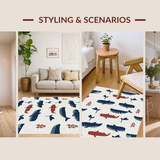 Ultra Soft Area Rug, Non Slip, Stain Resistant, Washable Area Rugs for Living Room, Bedroom, Eclectic Marine Life Design(White)