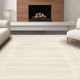Ultra Soft Area Rug, Non Slip, Stain Resistant, Washable Area Rugs for Living Room, Bedroom, Sleek Beige Geometric Artful Composition(Beige)