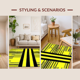 Ultra Soft Area Rug, Non Slip, Stain Resistant, Washable Area Rugs for Living Room, Bedroom, Bold Graphic Black and Cream(Yellow)