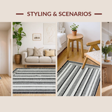 Ultra Soft Area Rug, Non Slip, Stain Resistant, Washable Area Rugs for Living Room, Bedroom, Reversible Laundry Room Mat Black White Striped Braided Patio Porch Rug(Black)