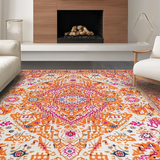 Ultra Soft Area Rug, Non Slip, Stain Resistant, Washable Area Rugs for Living Room, Bedroom, Striking Eclectic Floral Fusion(Orange)