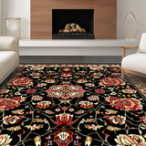 Ultra Soft Area Rug, Non Slip, Stain Resistant, Washable Area Rugs for Living Room, Bedroom, Chic Low-Pile Floral Arrangement(Black)