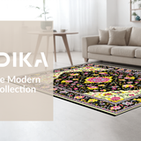 Ultra Soft Area Rug, Non Slip, Stain Resistant, Washable Area Rugs for Living Room, Bedroom, Sophisticated Multicolored Artful Motif(Black)