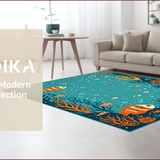 Ultra Soft Area Rug, Non Slip, Stain Resistant, Washable Area Rugs for Living Room, Bedroom, Vibrant Sea Life Motif(Blue)