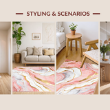 Ultra Soft Area Rug, Non Slip, Stain Resistant, Washable Area Rugs for Living Room, Bedroom, Sophisticated Rose Gold Brush Strokes(Pink)