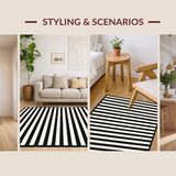 Ultra Soft Area Rug, Non Slip, Stain Resistant, Washable Area Rugs for Living Room, Bedroom, Contemporary Black White Striped Rug:  Indoor/Outdoor Design(Black)