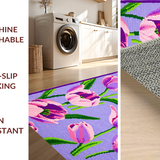 Ultra Soft Area Rug, Non Slip, Stain Resistant, Washable Area Rugs for Living Room, Bedroom, Elegant Tulip Bouquet Decorative Theme(Purple)