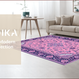 Ultra Soft Area Rug, Non Slip, Stain Resistant, Washable Area Rugs for Living Room, Bedroom, Elegant Vintage Floral Motif(Pink)