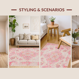 Ultra Soft Area Rug, Non Slip, Stain Resistant, Washable Area Rugs for Living Room, Bedroom, Pastel Medallion Patterned Delight(Pink)