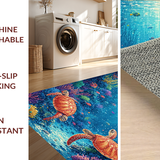 Ultra Soft Area Rug, Non Slip, Stain Resistant, Washable Area Rugs for Living Room, Bedroom, Marine Life Wonder Rug Featuring Aquatic Turtles Navigating Colorful Reefs(Blue)