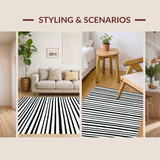 Ultra Soft Area Rug, Non Slip, Stain Resistant, Washable Area Rugs for Living Room, Bedroom, Contemporary Striped Door Mat Layered Look Area Rug(Black)
