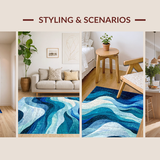 Ultra Soft Area Rug, Non Slip, Stain Resistant, Washable Area Rugs for Living Room, Bedroom, Oceanfoam Wave Rug: Modern Blue Water Design for Living Space(Blue)