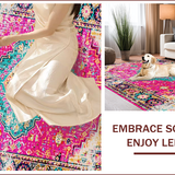 Ultra Soft Area Rug, Non Slip, Stain Resistant, Washable Area Rugs for Living Room, Bedroom, Chic Multicolor Medallion Aesthetic(Pink)