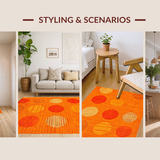 Ultra Soft Area Rug, Non Slip, Stain Resistant, Washable Area Rugs for Living Room, Bedroom, Dynamic Circular Playful Motif(Orange)