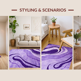 Ultra Soft Area Rug, Non Slip, Stain Resistant, Washable Area Rugs for Living Room, Bedroom, Lively Modern Swirl Pattern(Purple)