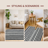 Ultra Soft Area Rug, Non Slip, Stain Resistant, Washable Area Rugs for Living Room, Bedroom, Bold Stripe Area Rug, Contrasting Hues(Black)