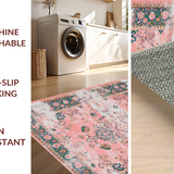 Ultra Soft Area Rug, Non Slip, Stain Resistant, Washable Area Rugs for Living Room, Bedroom, Whimsical Artful Geometric Elements(Pink)