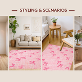 Ultra Soft Area Rug, Non Slip, Stain Resistant, Washable Area Rugs for Living Room, Bedroom, Aesthetic Pink Bows Soft Carpet for Rooms Coquette Area Rug(Pink)