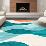 Ultra Soft Area Rug, Non Slip, Stain Resistant, Washable Area Rugs for Living Room, Bedroom, Calming Aqua Coral Abstract Flow(Blue)