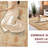 Ultra Soft Area Rug, Non Slip, Stain Resistant, Washable Area Rugs for Living Room, Bedroom, Rustic Vintage Floral Motif(Beige)
