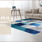 Ultra Soft Area Rug, Non Slip, Stain Resistant, Washable Area Rugs for Living Room, Bedroom, Elegant Gray Geometric Motif(Blue)