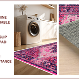 Ultra Soft Area Rug, Non Slip, Stain Resistant, Washable Area Rugs for Living Room, Bedroom, Boho Medallion Distressed(Pink)