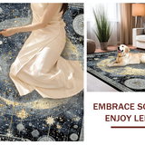 Ultra Soft Area Rug, Non Slip, Stain Resistant, Washable Area Rugs for Living Room, Bedroom, Celestial Phases Rug with Sunburst and Astral Clockwork Motifs(Black)