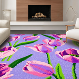 Ultra Soft Area Rug, Non Slip, Stain Resistant, Washable Area Rugs for Living Room, Bedroom, Elegant Tulip Bouquet Decorative Theme(Purple)