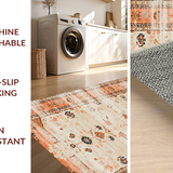 Ultra Soft Area Rug, Non Slip, Stain Resistant, Washable Area Rugs for Living Room, Bedroom, Elegant Earthy Toned Flower Motif(Orange)