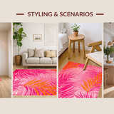 Ultra Soft Area Rug, Non Slip, Stain Resistant, Washable Area Rugs for Living Room, Bedroom, Chic Soft Tropical Motif(Pink)