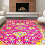 Ultra Soft Area Rug, Non Slip, Stain Resistant, Washable Area Rugs for Living Room, Bedroom, Stylish Contemporary Floral Print(Pink)