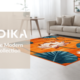 Ultra Soft Area Rug, Non Slip, Stain Resistant, Washable Area Rugs for Living Room, Bedroom, Rustic Earthy Lotus Print(Orange)