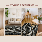 Ultra Soft Area Rug, Non Slip, Stain Resistant, Washable Area Rugs for Living Room, Bedroom, Striking Black and Gold Contrast(Black)