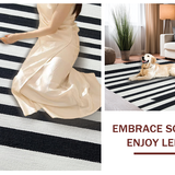 Ultra Soft Area Rug, Non Slip, Stain Resistant, Washable Area Rugs for Living Room, Bedroom, Boho Inspired Linear Contrast Rug with Washable Reversible Design(Black)