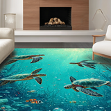 Ultra Soft Area Rug, Non Slip, Stain Resistant, Washable Area Rugs for Living Room, Bedroom, Underwater Paradise Shag Carpet With Sea Turtle Motif For Home Decor(Blue)