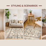 Ultra Soft Area Rug, Non Slip, Stain Resistant, Washable Area Rugs for Living Room, Bedroom, Elegant Curved Boho Design(Beige)