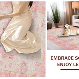 Ultra Soft Area Rug, Non Slip, Stain Resistant, Washable Area Rugs for Living Room, Bedroom, Artistic Modern Floral Fusion(Pink)