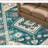 Ultra Soft Area Rug, Non Slip, Stain Resistant, Washable Area Rugs for Living Room, Bedroom, Retro Distressed Floral Medallion(Blue)