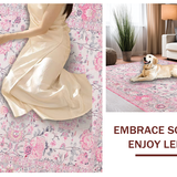 Ultra Soft Area Rug, Non Slip, Stain Resistant, Washable Area Rugs for Living Room, Bedroom, Delicate Petal Patterned Decor(Pink)