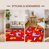 Ultra Soft Area Rug, Non Slip, Stain Resistant, Washable Area Rugs for Living Room, Bedroom, Vibrant Animal Alphabet Illustration(Red)