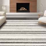 Ultra Soft Area Rug, Non Slip, Stain Resistant, Washable Area Rugs for Living Room, Bedroom, Graphic Horizontal Stripes, Artistic Flat Weave Print(Black)