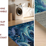 Ultra Soft Area Rug, Non Slip, Stain Resistant, Washable Area Rugs for Living Room, Bedroom, Marine Octopus Illusion Rug with Nautical Whale Motifs and 3D Ocean Swirl Art(Blue)